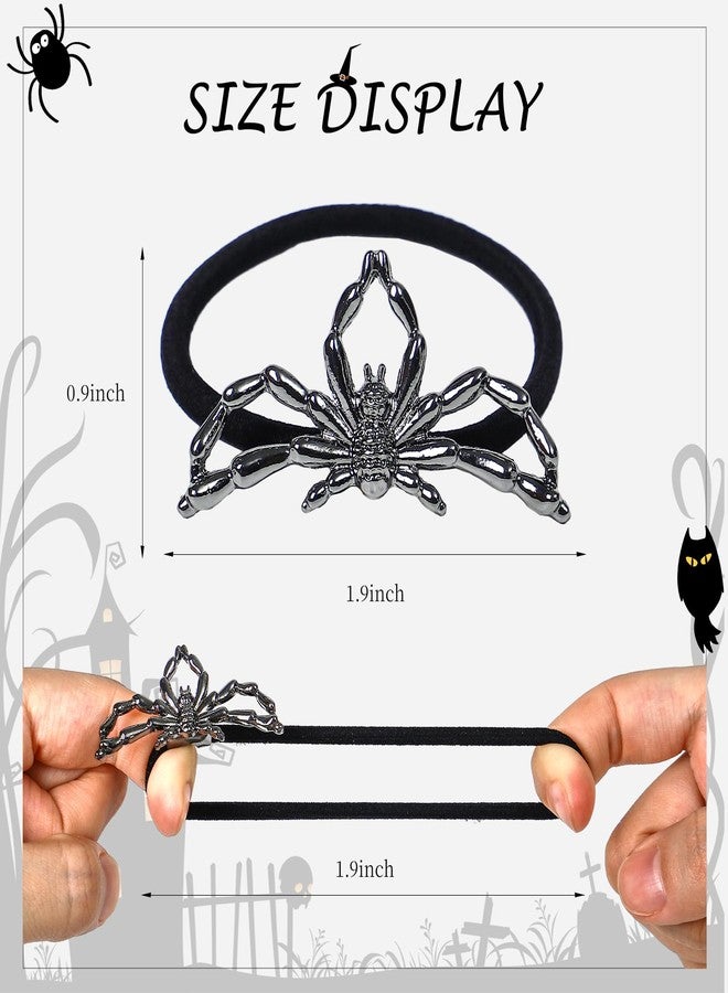 Tiefebene 4PCS Halloween Hair Ties, Silver Black Spider Web Skeleton Hand Skull Hair Ties, Gothic Metal Ponytail Hair Cuff for Women, Hiphop Metal Durable Elegant ponytail holders, Halloween Hair Accessories - Image 3